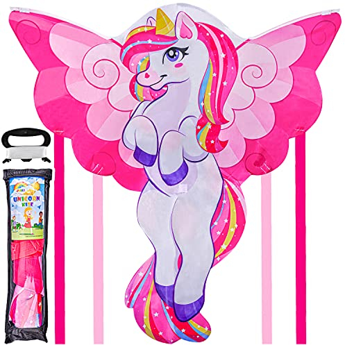JOYIN Cerf-volant géant licorne de 43,3 pouces - Facile à voler pour enfants et adultes - Grand pour jeux et activités de plage en plein air