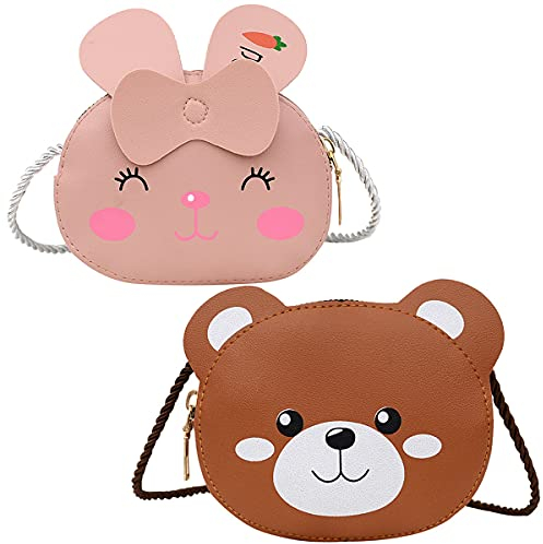 Forreen Kinder Umhängetasche, 2 Stücke Prinzessin Mini Taschen Mädchen Umhängetasche kleine Süße Handtaschen PU Leder Geldbörsen Messenger Taschen für Kinder Mädchen