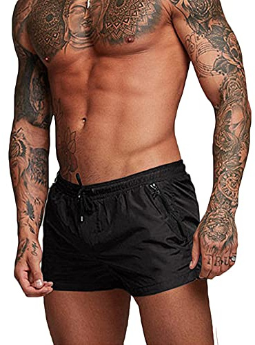 Rexcyril Men's Athletic Gym Workout Shorts 3 Inch Quick Dry Running Bodybuilding Short Shorts with Liner and Zipper Pockets, Black, Medium