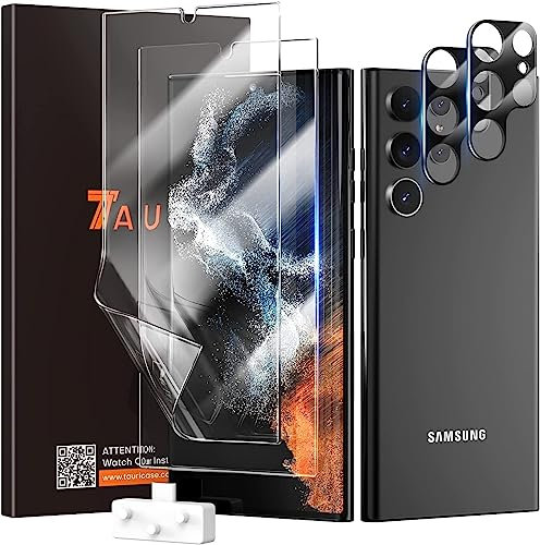 TAURI Compatible With Samsung Galaxy S22 Ultra 5G, 2 Pack Flexible TPU Film Screen Protector + Camera Lens Protector [Easy Install] HD-Clear [100% Fingerprint Unlock] Bubble Free