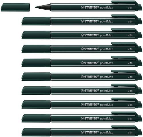 STABILO Stylo feutre pointMax - Lot x 10 stylos feutre pointe moyenne - vert sapin