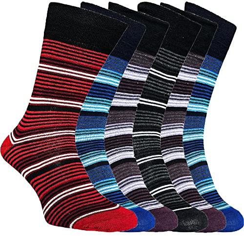 ZombaFlo 6 Pair Diabetic Socks for Men NON Elastic Soft Grip Comfortable Tops cotton Rich UK Size 6-11 (Red Stripe)