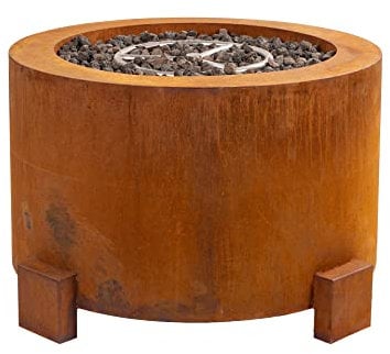 intergrill Gasfeuerstelle Fire Pit | 102,5 x 102,5 x 60,5 cm | Runde Feuerschale Feuerstelle Garten Terrasse Lavasteinen | Mediterraner Look Cortenstahl
