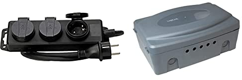 Kopp 3-Fach Feuchtraum-Steckdosenleiste mit Deckel 1,4m Kabel I Robuste Mehrfach-Steckdose anschraubbar & LogiLink LPS223 - wetterfeste Elektronik Box, 32x21x11.5cm