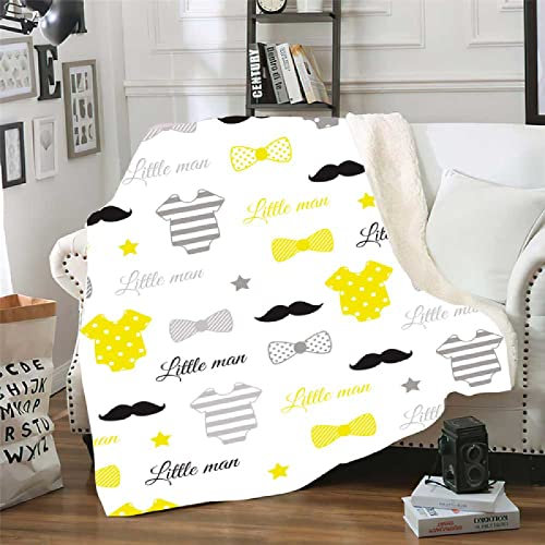 Kuscheldecke Junge Gelb Grau Decke Flanell Lammwolle Fleecedecke Doppelseitiges Design Fleecedecke Flauschig Decken Blanket Sofadecke Pflegeleicht Felldecke Wolldecken für Couch 80x150cm