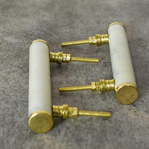 India House White Marble and Brass Drawer Pull (Set of 5 Long Handles)