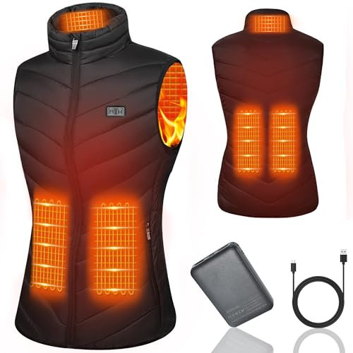 Mincoo Beheizbare Weste für Herren Damen,Elektrische USB Heizwesten Mit 5V 10000 mAh Akku,Winter Warme Weste für Outdoor-Aktivitäten Wandern Jagd Motorrad Camping, Weiblich schwarz XL