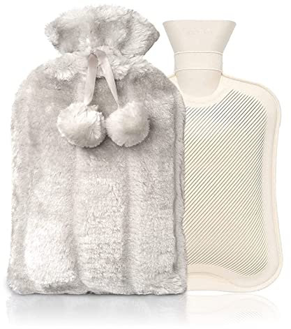 Bymivofun Sac à Eau Chaude, 2L Bouteille de Chaleur Moelleuse, Bouteille d'Eau Chaude, pour l'hiver de Noël Gardant au Chaud (Gris)