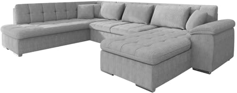Mirjan24 Eckcouch Ecksofa Niko Bis Cord, Design Sofa Couch mit Schlaffunktion und Bettkasten U-Sofa Große Farbauswahl Wohnlandschaft vom Hersteller (Poso 110, Seite: Rechts)