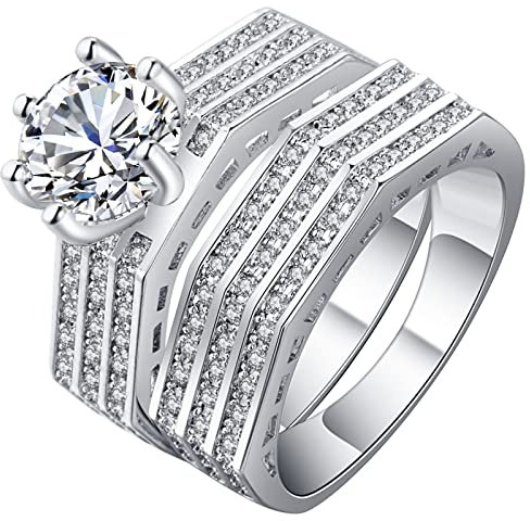 Aotiwe Vintage Ringe Breit, Vorsteckring Silber Ring Set mit Runden Cubic Zirkonia Größe 62 (19.7)