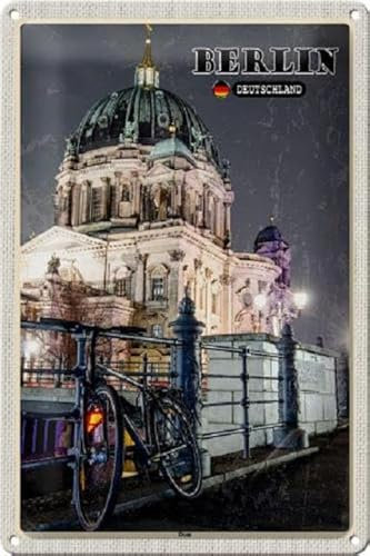 Blechschild 30 x 20 cm Berlin Deutschland Motiv: Dom bei Nacht - DekoNo7
