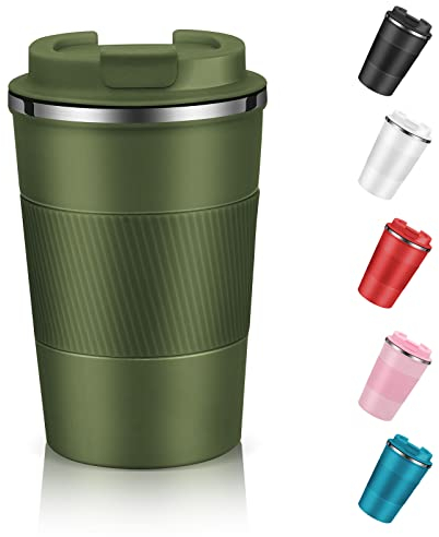 EALLEN Travel Mug with Leakproof Lid,Insulated Reusable Coffee Mug for Hot&Cold Drinks/Tea,Portable Stainless Steel Thermal Takeaway Travel Coffee Cup for Car//Picnic/Office/School (Green), (CM03RD)
