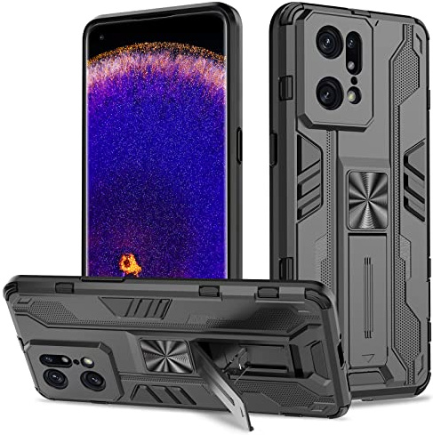 Btstring Hülle kompatibel mit Oppo Find X5 Pro, Militär Standard Cover Case Standfunktion Handy Hüllen -Schwarz