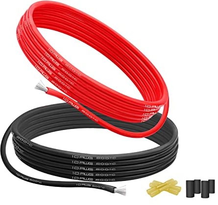 5,26 mm² Silikon Elektronik Kabe,Elektrischer Draht Kabel-10 AWG Silikon Draht 5,2Meter (2,6 Meter Schwarz und 2,6 Meter Rot) hochtemperaturbeständiger verseilter verzinnter Kupferdraht