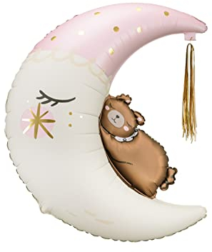Folienballon Baby-Bär auf dem Mond Rosa XXL Ballon Teddybär Geburtstag Deko Babyparty Geburt Kinderzimmer Baby Shower Party Luftballon Kindergeburtstag Mädchen