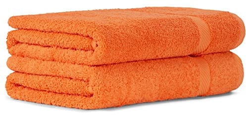 Luckytowel 2er Duschtuch Set 100% Baumwolle, 70x140cm Handtücher, 2er Pack Badetuch Orange
