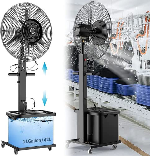 Locuetyn Misting Fan Portable - Oszillierende Misters für Outdoor Patio - 3 Kühlgeschwindigkeiten mit 42L Tank - Höhenverstellbarer Standventilator für Hinterhöfe