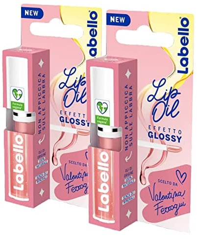 Labello Lip Oil Glossy-Effekt Glanz Farbe Dress Nude Lip Gloss mit veganer Formel Volumen-Effekt 100% natürlich - 2 Sticks