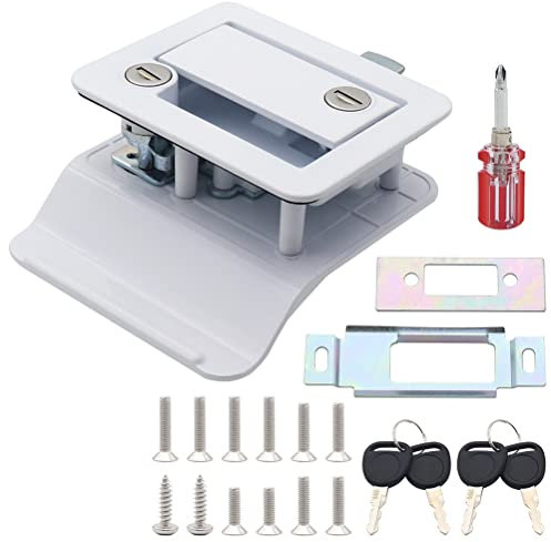 Qutsvosh Verrou de porte pour camping-car - Double cylindre - En alliage de zinc - Serrure intérieure et extérieure - Blanc