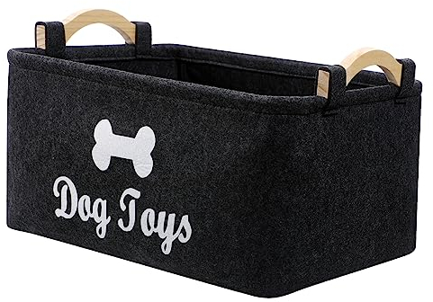 UKCOCO Haustier Spielzeug Fühlte Aufbewahrungsbox Rechteck Gefühlt: Schwarz Aufbewahrungsbox - 39x 27x18cm Aufbewahrungskorb mit Holzgriff für Kauspielzeug Hundekleidung Hundespielzeug
