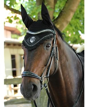 EQUILYX® Fliegenohren für Pferde aus hochwertigem Satin, ergonomische Passform, optimale Luftzirkulation (Warmblut, Schwarz)
