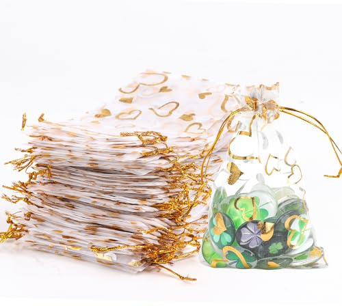 JOFONY Organzasäckchen,100 Stück Organzabeutel,Weiß Schmuckbeutel mit Kordelzug,Organza Geschenkbeutel für Festival Party Hochzeit Geschenk(10x15cm)