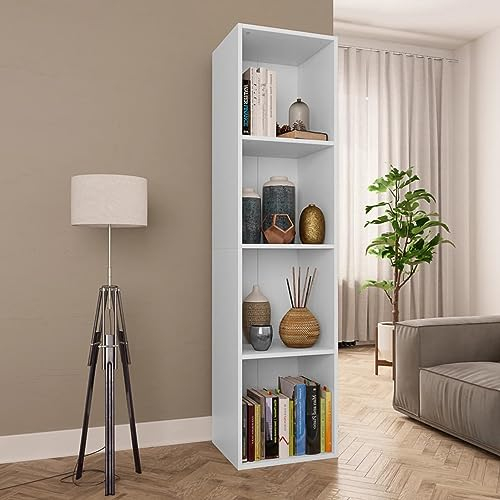 Camerina Bücherregal/TV-Schrank Weiß 36×30×143 cm Holzwerkstoff TV Sideboard Lowboard Holz Wohnzimmer Schrank Schrank Vintage Fernsehschrank TV Kommode