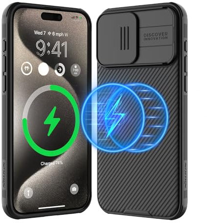 Nillkin MagSafe Case Compatible with iPhone 15 Pro Max, CamShield Pro Magnetic Case with Sliding Camera Protective Cover, Support Wireless Charging Cover for iPhone 15 Pro Max 6.7 inch - Black