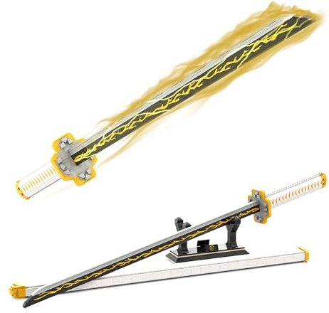 Tarcury Kit de Construction Épée Cosplay Anime Zenitsu, Katana Samurai 96.5cm, Fourreau et Support (956 Pièces)