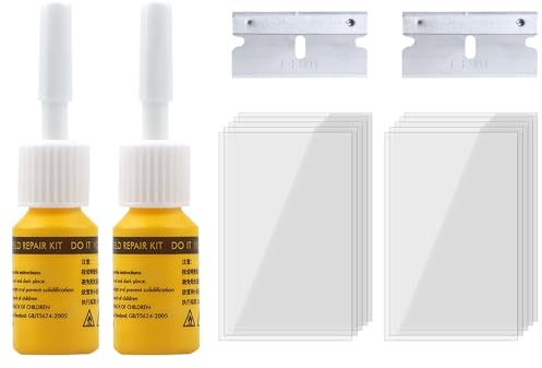 Windschutzscheiben Reparaturset Werkzeug, Glas Reparatur Flüssigkeit, Auto Windshield Repair Kit, Glas Reparatur Set, Autoglas-Nano-Reparaturflüssigkeit,Scratch Cracks Repair Tools für Auto,gelb,2pcs