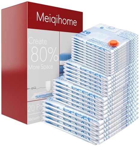 Vacuum Storage Bags 20 Pack,4 Jumbo, 4 Large, 4 Midium, 4 Small,4 Roll Bags Space Saver Sealer Bags, Airtight Compression Bags for Clothes, Pillows, Comforters, Blankets, Bedding,clothing