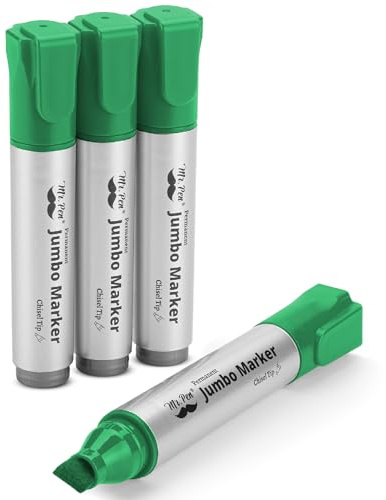 Mr. Pen- Jumbo Permanent Markers, 4 Pack, Green, Chisel Tip, Wide Tip, Large, Thick Permanent Markers for Canvas, Posters Board, Fabric, Window, Glass, Wood, Waterproof, Quick Dry