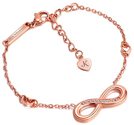 KIM JOHANSON® Edelstahl Damen Armband *Eternal Love* in Roségold | Armkette mit Infinity- und Herzanhänger | Wasserfest | Frauen Boho Schmuck | Unendlichkeit | Verstellbare Länge inkl. Schmuckbeutel