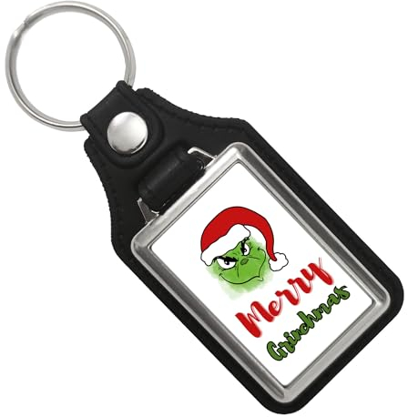 speecheese Merry Grinchmas Weihnachtsmuffel Schlüsselanhänger mit Kunstleder-Anhänger ein weihnachtlicher Anhänger für den Schlüsselbund Schlüsselanhänger mit Kunstleder-Anhänger Grinchen mit