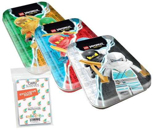 Bundle mit Lego Ninjago Serie 9 Trading Cards - Alle 3 verschiedenen Mini Tin Boxen + Exklusive Collect-it Hüllen