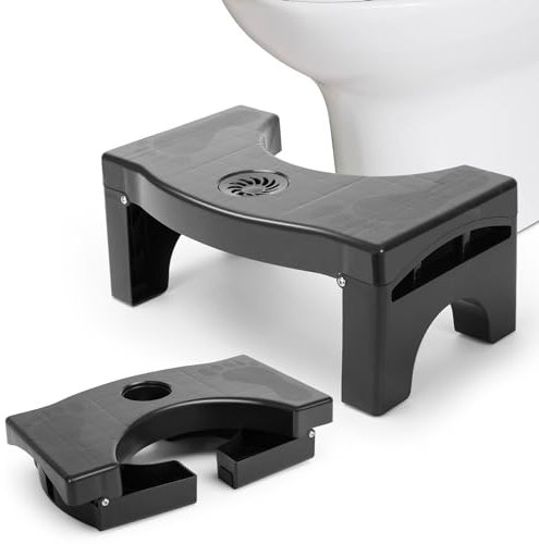 Faltbarer Toilettenkothocker, 17,8 cm, strapazierfähig, rutschfest, Badezimmer-Fußhocker, schwarz, gebogen, tragbare Größe, passend für verschiedene Toiletten