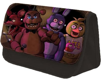 NOAFUNZO Anime FNAF Federmäppchen mit Reißverschluss,Security Breach Fazbear Chica Five Nights Game Anime Federmäppchen- 22x13x7.5cm Große Kapazität Stifttasche Schreibwaren (Typ 9, 22x13x7.5cm)