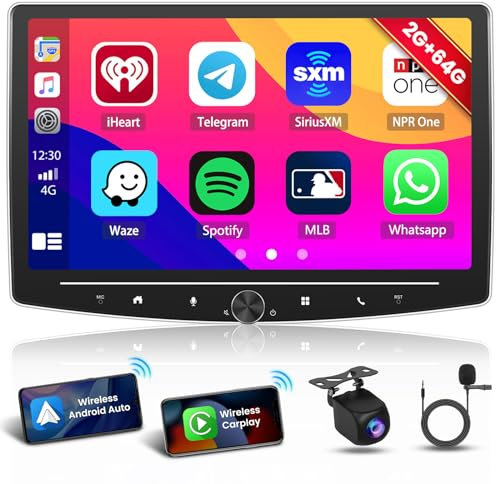 2G+64G Inefala Inalámbrico Carplay Android 13 Radio Coche 1 DIN con 10 Pulgadas Pantalla Táctil con Wireless Android Auto Mirror Link Autoradio con Cámara Trasera HiFi GPS WiFi Mic RDS/FM Radio