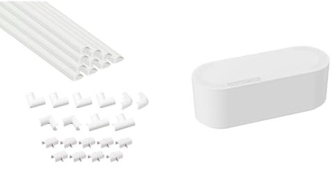 D-Line Micro+ Cable Trunking 4-Meter Pack, Half Round Cable Cover, Paintable & Cable Tidy Box, Hide & Conceal Extension Blocks, Desk Cable Management Solution