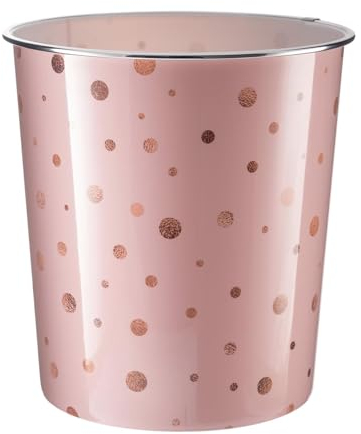 MantraRaj 7.7Litre Plastic Waste Paper Basket Bin Round Waste Basket Trash Can Lightweight Recycling Rubbish Bin for Home Office Kitchen Bedroom, Garbage Container Dustbin (Polka Dot Pink)