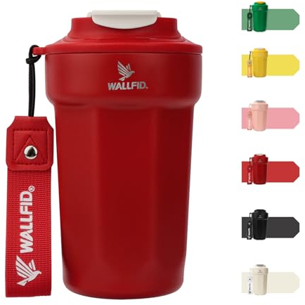 WALLFID Mug de voyage 14oz/450ml, Mug à café isolé avec couvercle étanche et moules à glace circulaires, Mug à café pour voiture, Thermos pour café chaud et froid, eau et thé (Rouge Flamme)