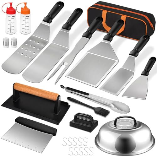 WA Kit di accessori per griglia, 27 pezzi, set di accessori per barbecue per Blackstone e Camp Chef, set di accessori per griglia con spatole, raschietto, pressa per grill, copertura per barbecue
