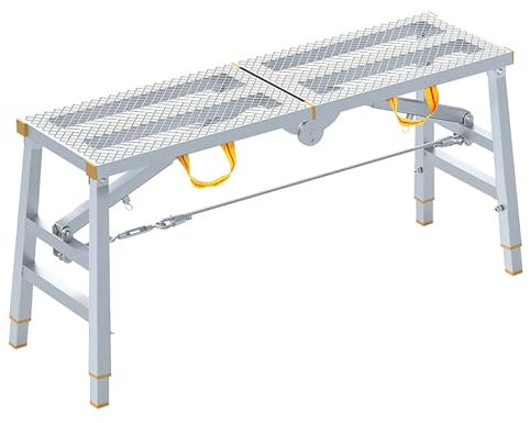 Plataforma de Trabajo Andamio Antideslizante con Pies de Trabajo Regulables en Altura, Escalera de Mano Plegable de Acero para Uso Doméstico / Construcción, Andamio / Plataforma de Trabajo para Pintor