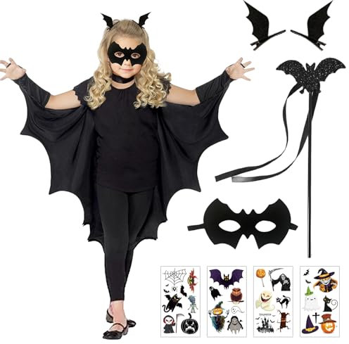 Suffolly Déguisement Chauve Souris Enfant avec Masques Autocollant pour Halloween et Carnaval