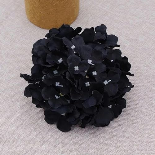 KEWPLW 10 Hortensien-Seidenblumen, künstliche Hortensienblüten für Tafelaufsätze, Blumensträuße, DIY-Blumendekoration, schwarz, 10 Stück mit Stiel