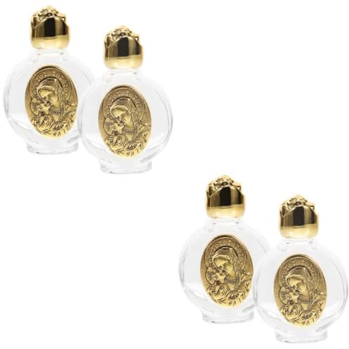 PRETYZOOM Lot De 2 Bouteilles Deau en Verre avec Support pour Eau Bénite en Relief pour Décoration Intérieure Catholique (2 Pièces X 2)