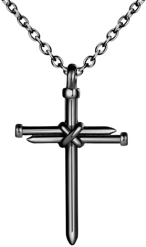 INFINIONLY Collane Ciondolo Croce Creativa in Acciaio Inossidabile da Uomo Ciondolo Croce a Forma di Chiodi Collana Vintage Nera Adolescenti Accessori di Tendenza