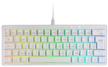 Mars Gaming MKMINIPRO, Teclado Mecánico Ultra-Compacto 60%, Switches Mecánicos Hot-Swappable, Iluminación RGB Chroma, Teclado Gaming Antighosting, Multiplataforma, Switch Marrón, Español, Blanco