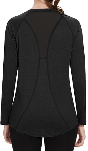 Women Long Sleeve Activewear Gym Tops for Workout Running Yoga Sport Tshirt with UV Sun Protection UPF 50+ Lightweight Black