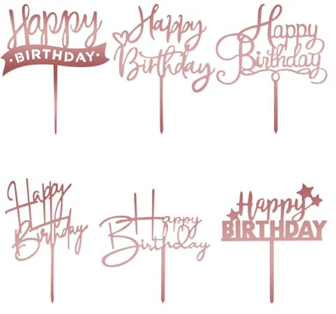 6 Pcs Rose Gold Cake Topper Happy Birthday Sign for Cake Decorations Acrylic Cake Toppers Happy Birthday Letters for Cake Personalized Rose Gold Cupcake Toppers Rose Gold Cake Inserts Decor Supplies